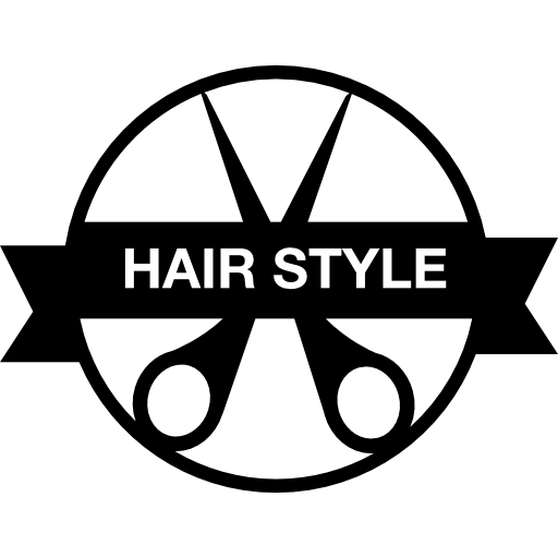 insigne de style de cheveux avec un ciseau et une bannière  Icône