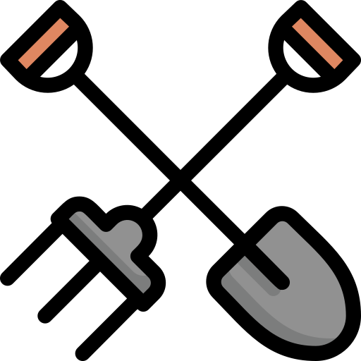 삽과 갈퀴 Generic Outline Color icon
