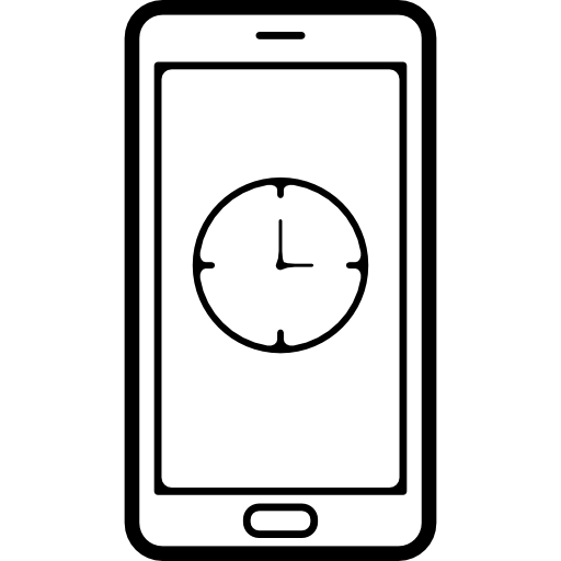 mobiele telefoon met een kloksymbool op het scherm  icoon