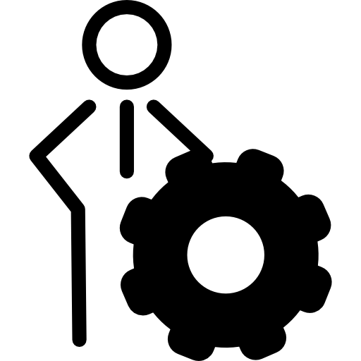 profilo della persona con il simbolo della ruota dentata  icona