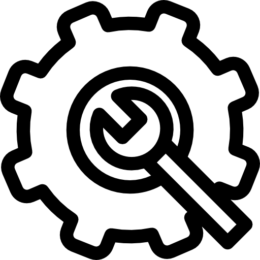 clé dans un symbole de contour d'engrenage dans un cercle  Icône