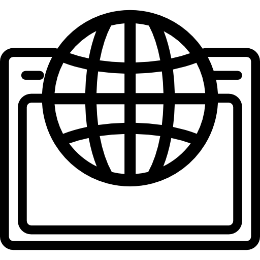 grille du monde avec navigateur ouvert dans un cercle  Icône