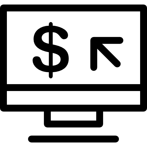 símbolo de dinheiro do computador em um círculo  Ícone