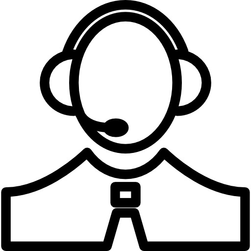 Person with headset thin outline symbol in a circle  icon