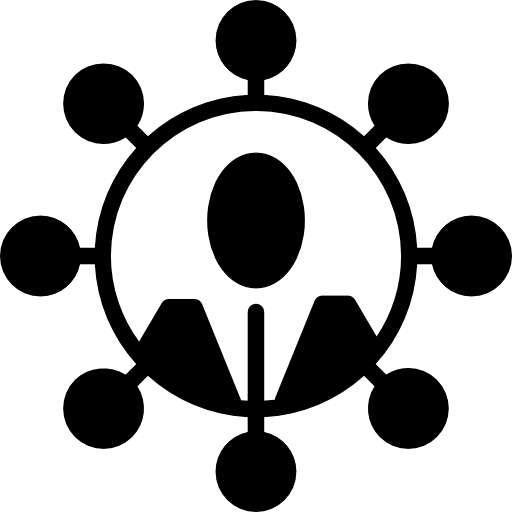 persona pequeña en un círculo rodeado por flechas símbolo de interfaz circular  icono