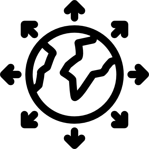 wereldbol omgeven door pijlen cirkel  icoon