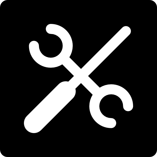 símbolo de contorno de llave y destornillador en forma de cuadrado y círculo  icono