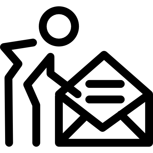 Person with an opened email envelope inside a circle  icon