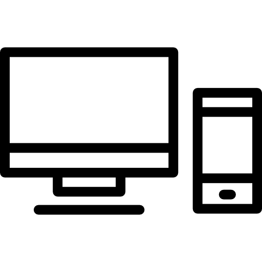 Phone and computer monitor outlines inside a circle  icon