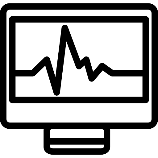 Computer graphic on a monitor outline symbol in a circle for interface  icon