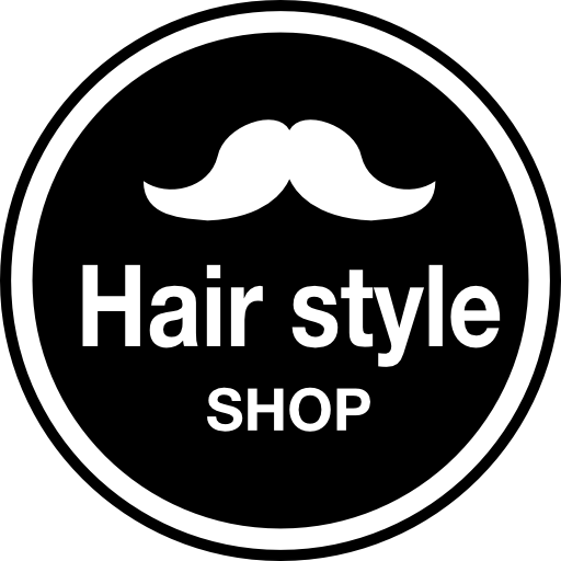 Hair style shop badge with a mustache shape  icon