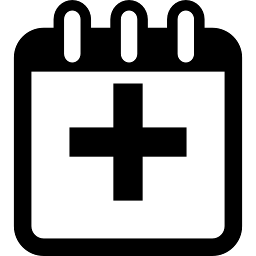 página de calendario con un signo de cruz  icono