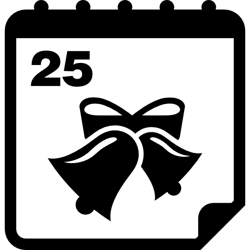 página de calendario con campanas de navidad el día 25  icono