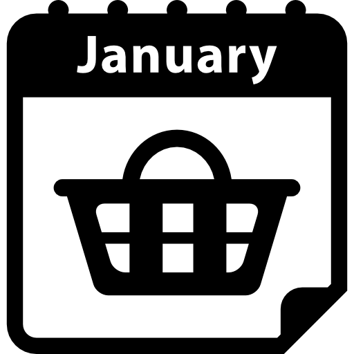 Напоминание о январском дне покупок, ежедневная календарная страница интерфейса с корзиной  иконка