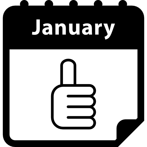 duim omhoog teken op het dagelijkse kalenderinterface-symbool van januari  icoon