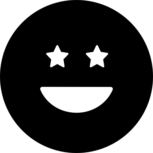 Smiling happy emoticon square face with eyes like stars  icon