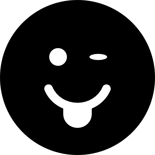 zwinkerndes emoticon mit zunge aus dem mund und quadratischer gesichtsform  icon