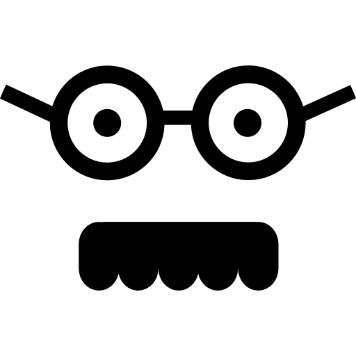 viso quadrato maschile con occhiali e baffi  icona