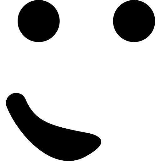 丸い四角形に小さな笑顔のように口を片側に置いた絵文字の顔  icon