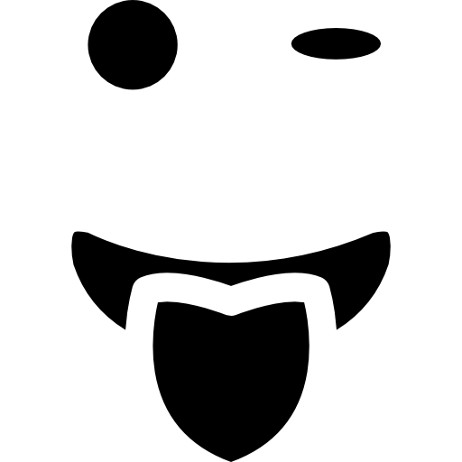 emoticon ammiccante volto sorridente con la lingua fuori dalla bocca a forma di contorno quadrato arrotondato  icona