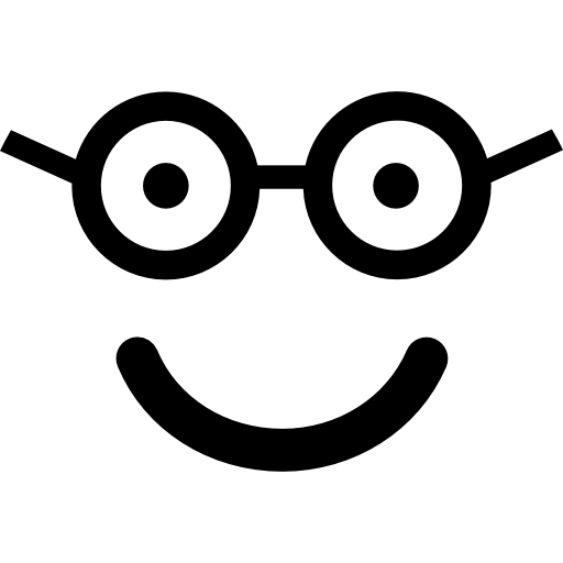 nerd blij lachend gezicht in afgerond vierkant gezicht  icoon