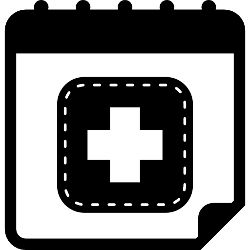 simbolo dell'interfaccia della pagina giornaliera del calendario di promemoria della data medica con croce di pronto soccorso  icona