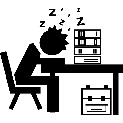 professore o studente che dorme sulla sua scrivania con una pila di libri  icona