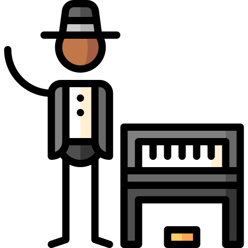 piano Puppet Characters Lineal Color icono