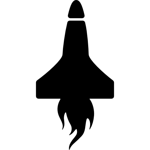 razzo in posizione verticale con coda di fuoco  icona