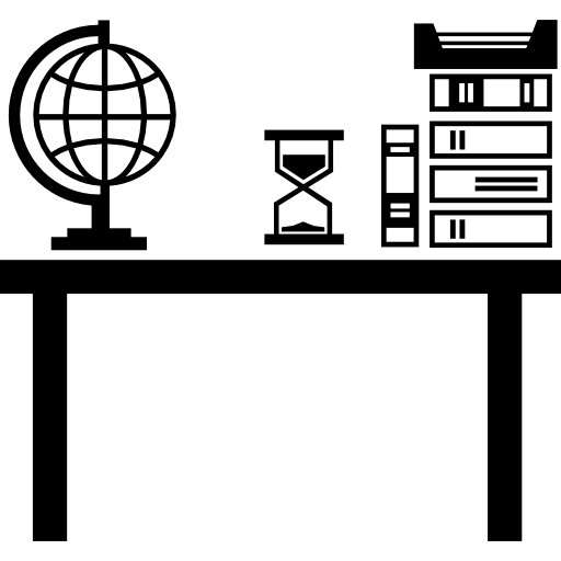 Teacher class desktop with books stack Earth globe and sand clock  icon