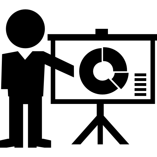instructeur geeft een lezing met cirkelvormige afbeelding op het scherm  icoon