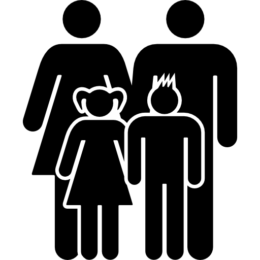 grupo familiar de madre, padre, hijo e hija.  icono