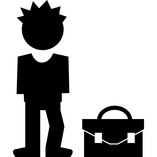 Студент, стоящий со своим портфолио на одной стороне  иконка