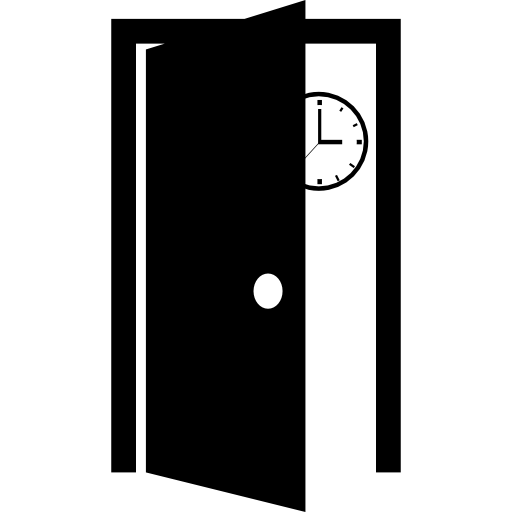 puerta abierta del aula y un reloj de pared detrás  icono