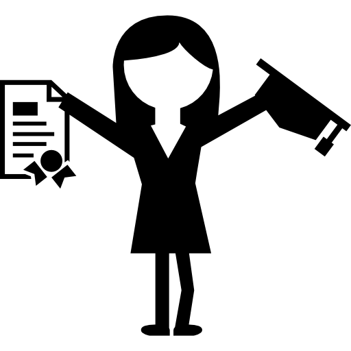 Graduate woman with cap and diploma in hands  icon