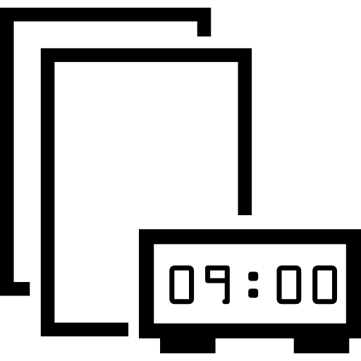 feuilles de papier pour le test et une horloge pour contrôler l'heure  Icône