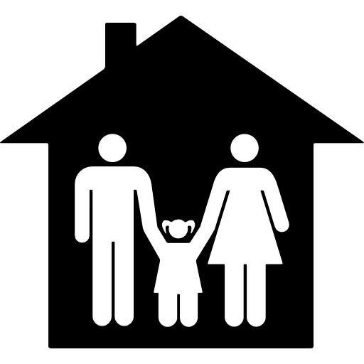 familie van drie in hun huis  icoon