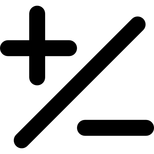 matematyczne podstawowe znaki plusa i minusa z ukośnikiem  ikona