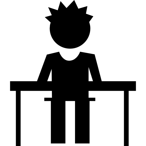 estudiante en clase sentado en una silla en su escritorio  icono