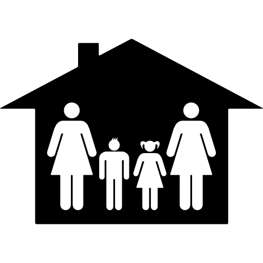 Familiar group of four persons composed by two women with male and female kids in a house  icon