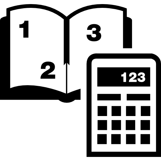 calculadora y libro de matemáticas  icono