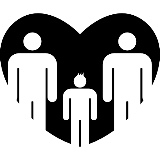 Male familiar group of three persons in a heart two adults and one child  icon