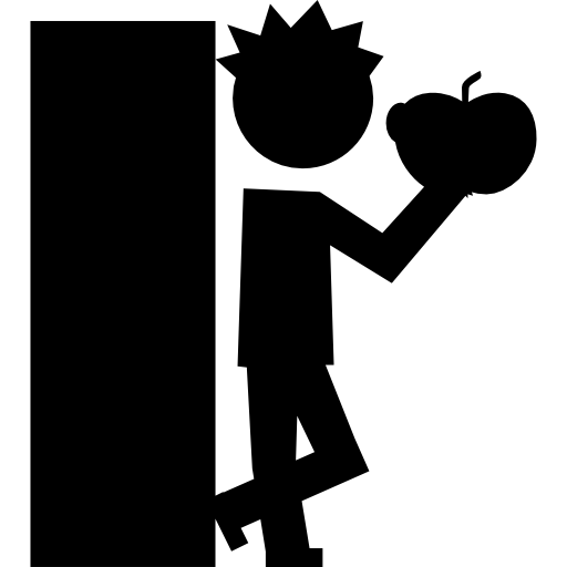 student die een appel eet bij de klasdeur  icoon