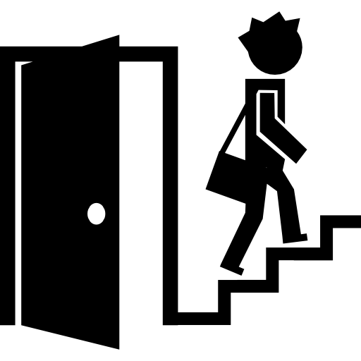 Открытая дверь и студент на лестнице  иконка