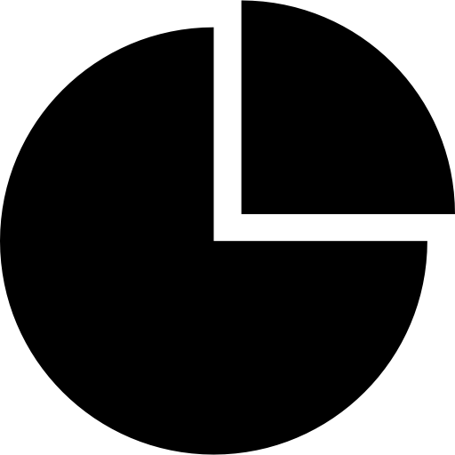 4 分の 1 の部分と 4 分の 3 の残りを含む円グラフ  icon