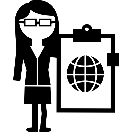 vrouwelijke professor met klembord met afbeelding van de planeet aarde  icoon