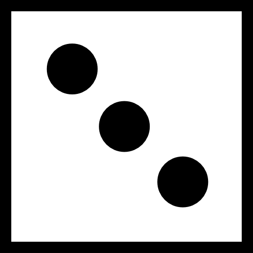 Dice cube from top view on the face with three dots  icon