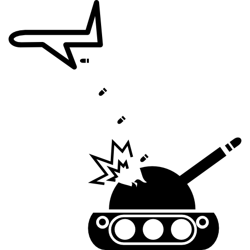 Airplane throwing bombs on a war tank  icon