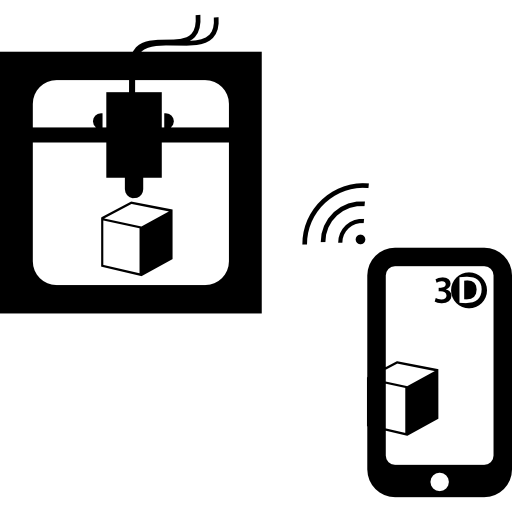 3d printer connected to tablet by wireless signal  icon