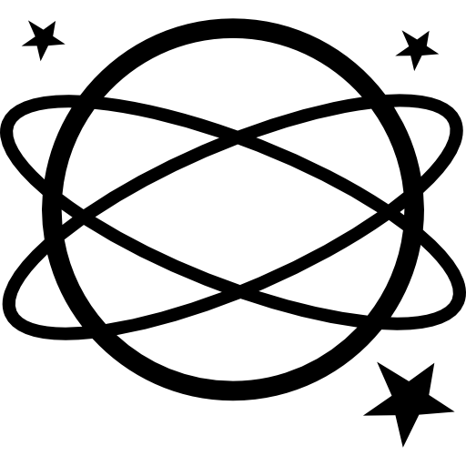 Earth symbol variant with ellipses and stars  icon